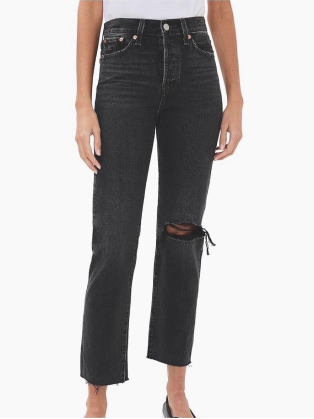 Levi wedgie straight black distressed jean size 25